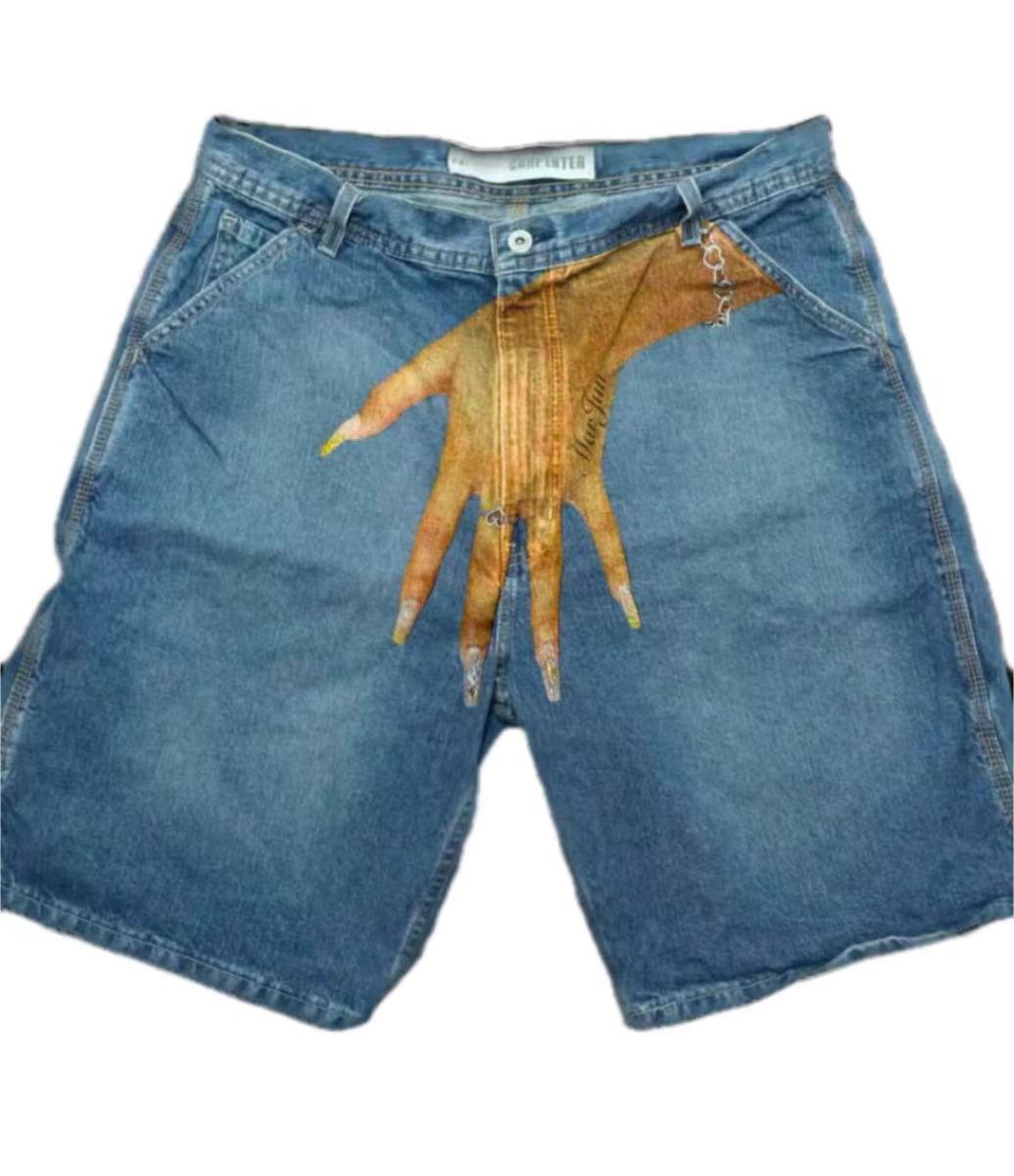 Y2g Hip Hop Trend Pattern Printed Denim Shorts Men