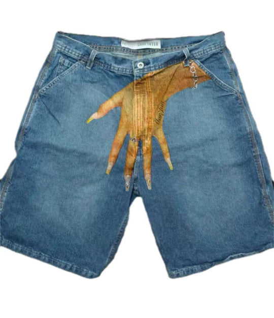 Y2g Hip Hop Trend Pattern Printed Denim Shorts Men