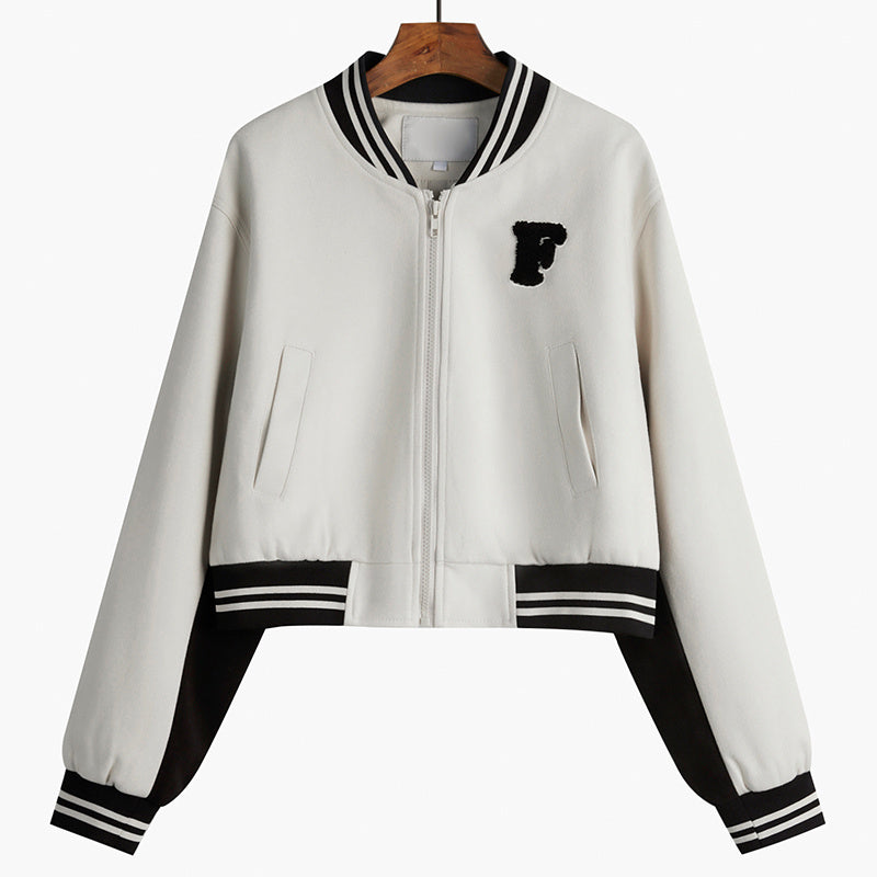 Woolen Coat Women Loose Short American Zipper Baseball Jacket