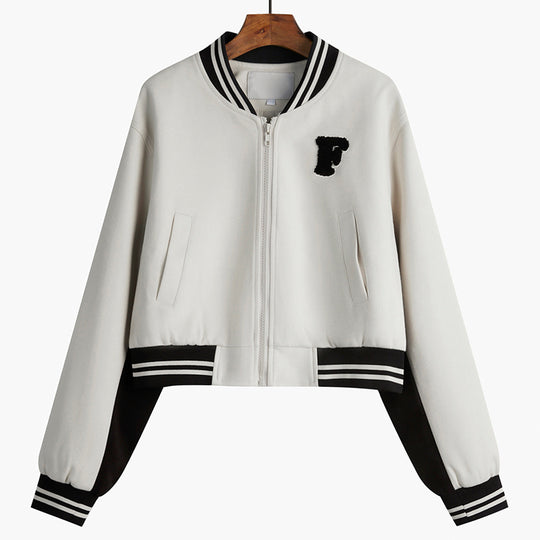 Woolen Coat Women Loose Short American Zipper Baseball Jacket