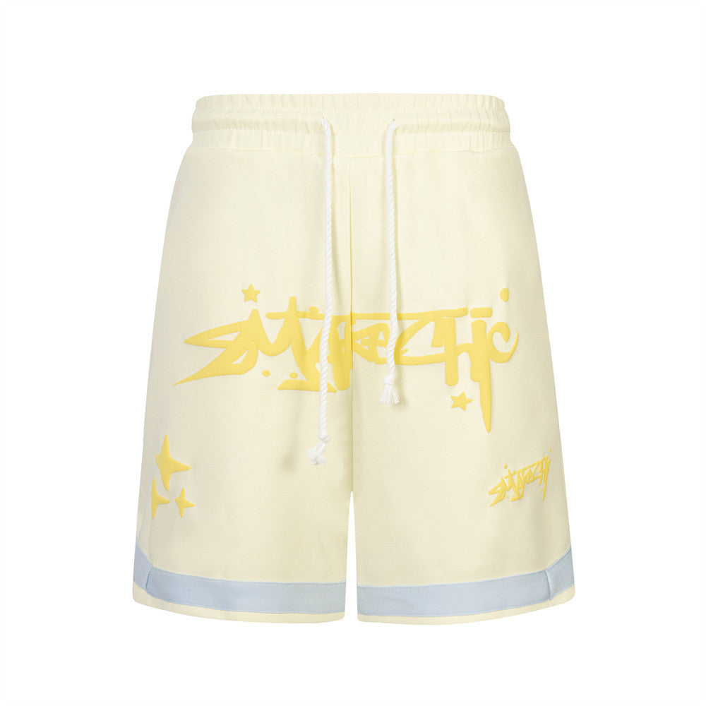 Letter Puff Print Loose Shorts For Men And Women
