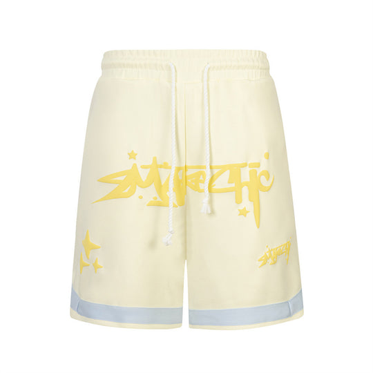 Letter Puff Print Loose Shorts For Men And Women