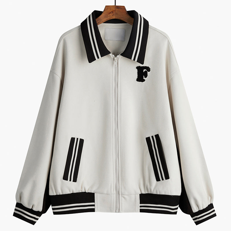 Woolen Coat Women Loose Short American Zipper Baseball Jacket