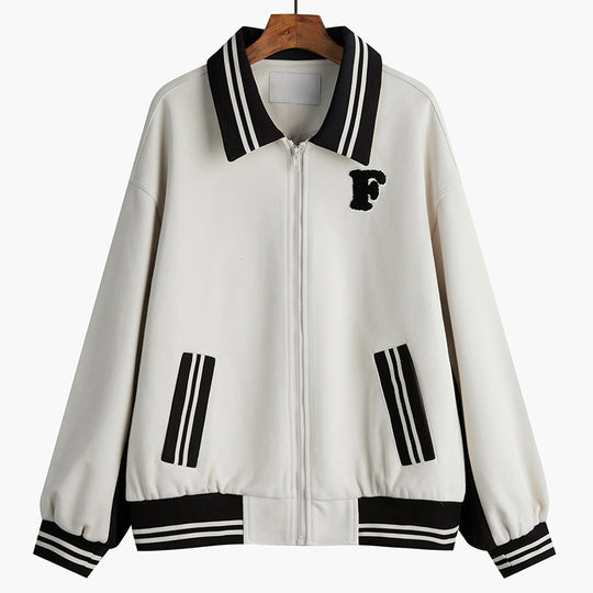 Woolen Coat Women Loose Short American Zipper Baseball Jacket
