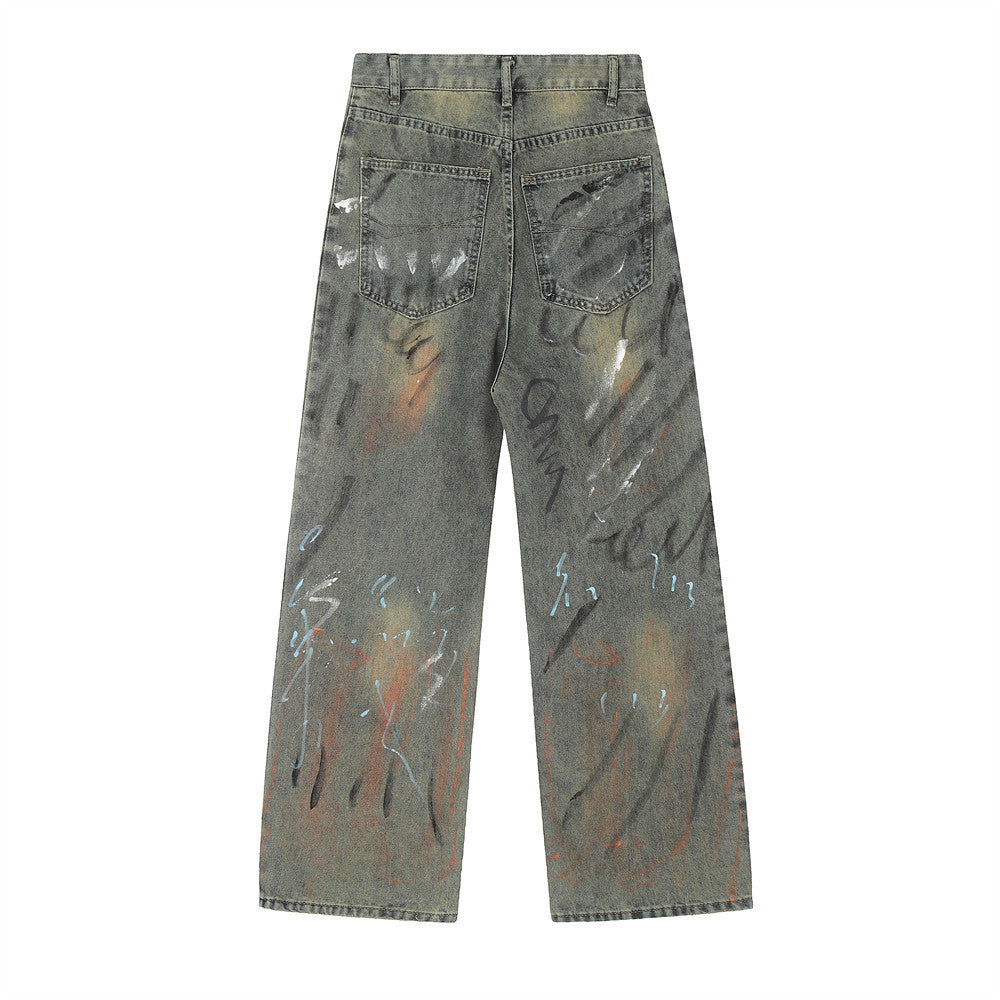 Splash Ink Denim Straight-leg Trousers Men