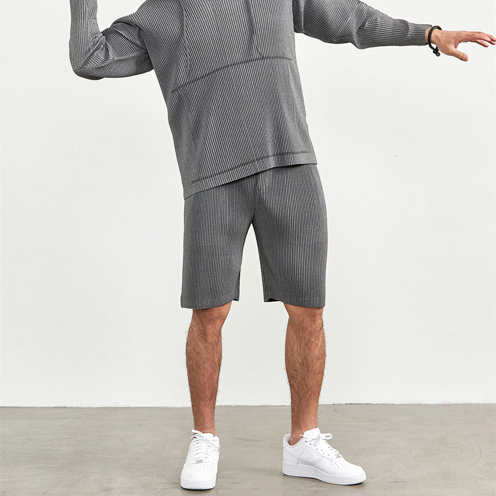 Thin Loose Casual Pants Pleated Elastic Waist Shorts For Men