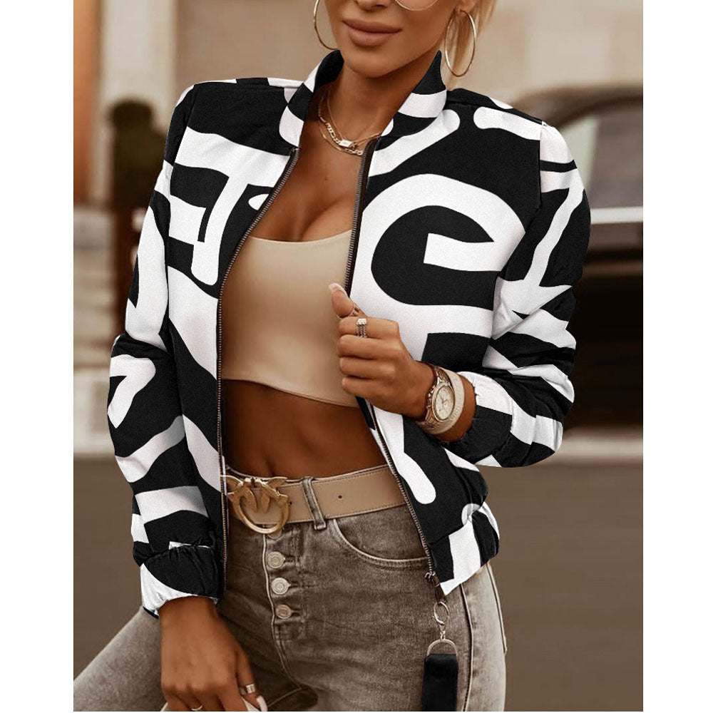 European And American Zipper Decorations Long Sleeve Cardigan Jacket Women