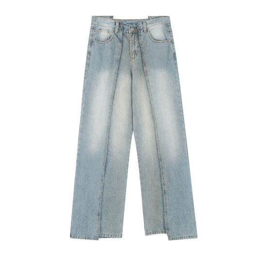 Stitching Loose Straight-leg Denim Trousers Men