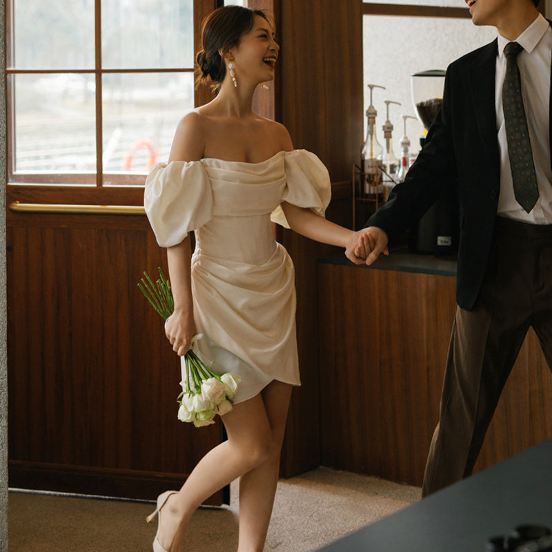 French Light Wedding Dress Off Shoulder