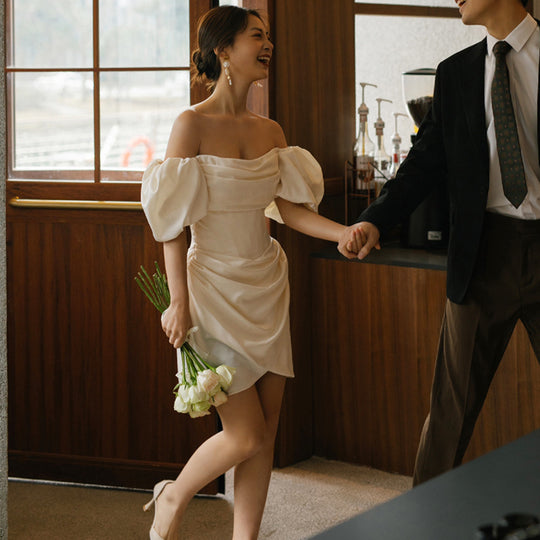 French Light Wedding Dress Off Shoulder