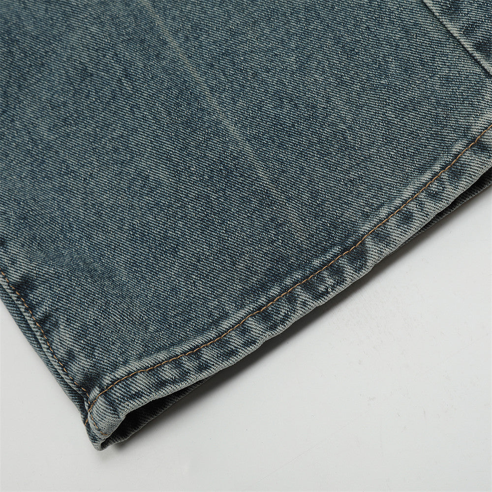 Ripped Knee Jeans Men Straight-leg Trousers