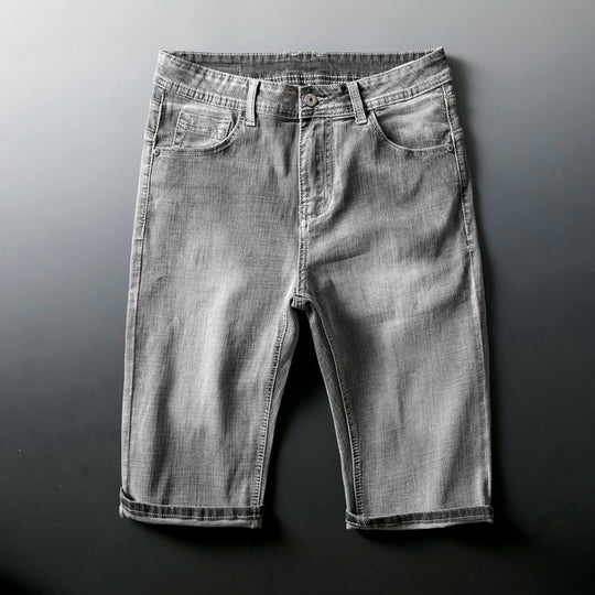 Summer Thin Light Blue High Stretch Denim Shorts Men