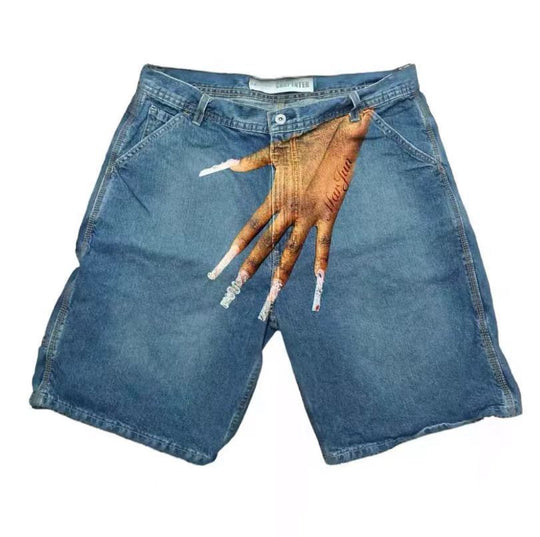 Y2g Hip Hop Trend Pattern Printed Denim Shorts Men