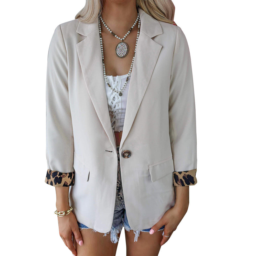 Fashion Leopard Print Long Sleeve Cardigan Casual Suit Jacket Women