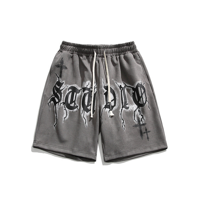 Hip Hop Letter Print Sports Shorts Men Loose Street
