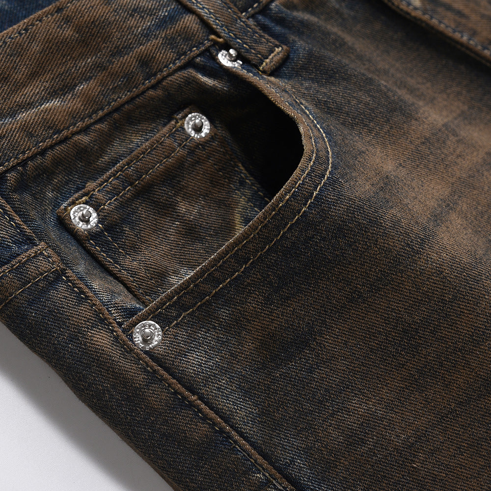 Distressed Dirty Denim Loose Trousers For Men