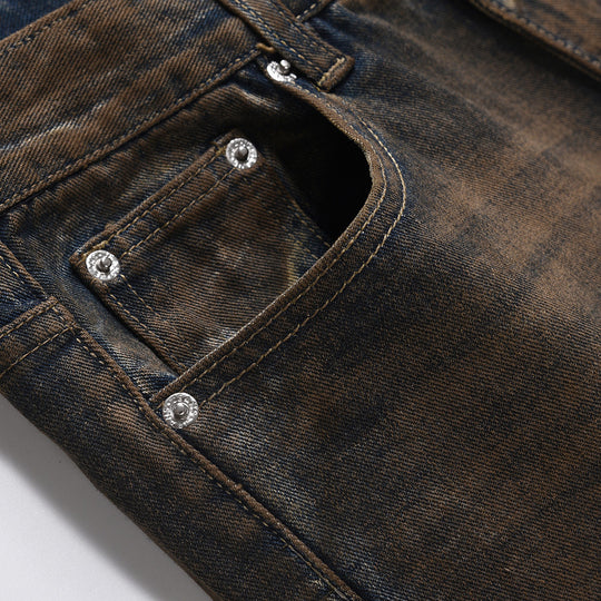 Distressed Dirty Denim Loose Trousers For Men