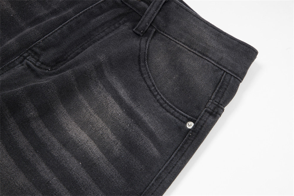 Distressed Washed Denim Loose Trousers For Men