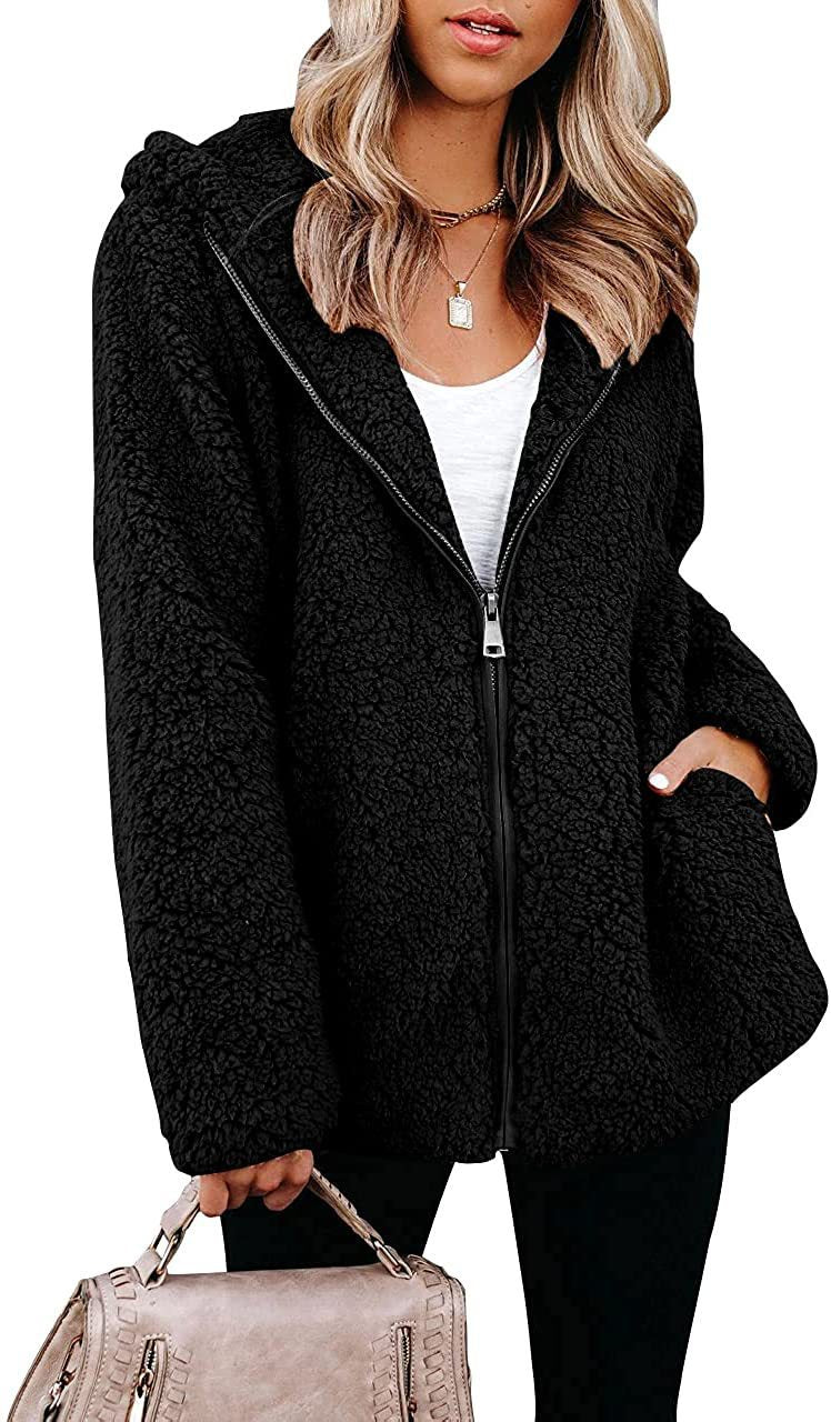 Women Solid Color Double Sided Fleece Warm Jacket