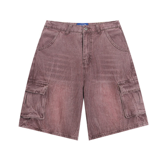 Distressed Washed Denim Cargo Pants Shorts For Men