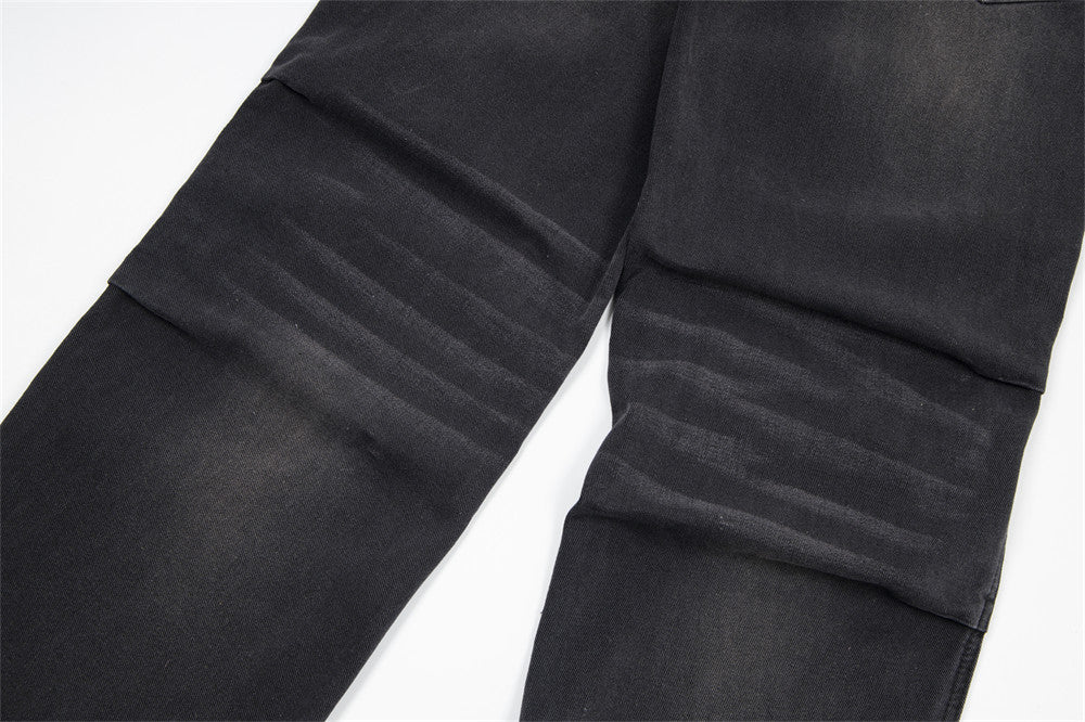 Distressed Washed Denim Loose Trousers For Men
