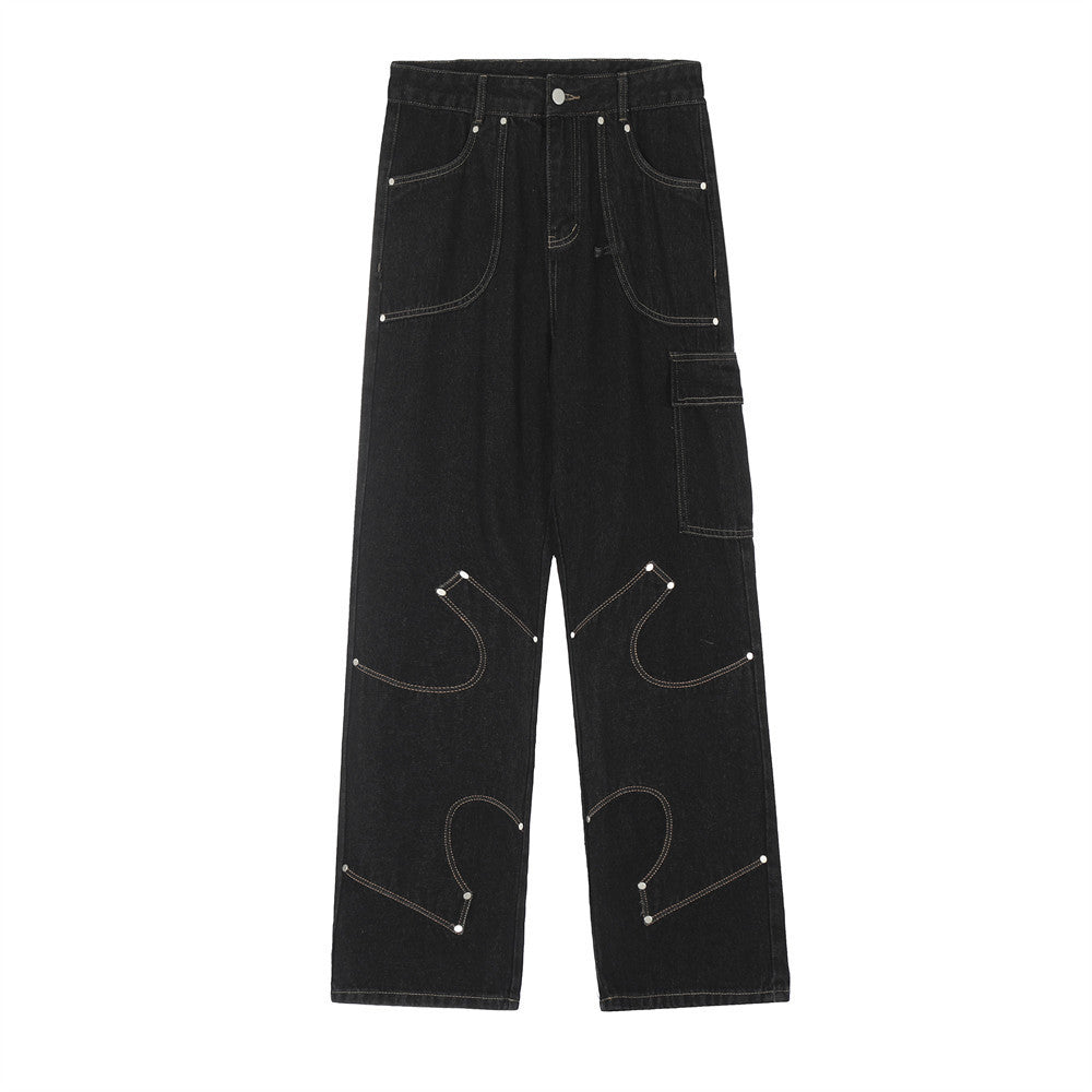 Irregular Stitching Denim Trousers For Men