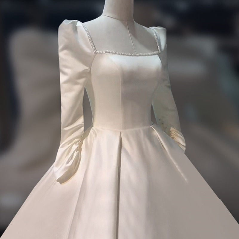 Long Sleeve French Tail Wedding Dress