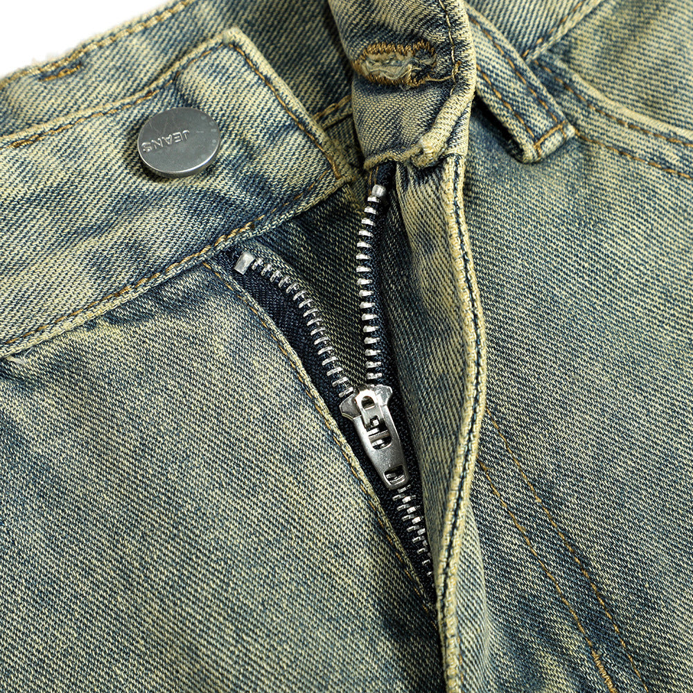 Distressed Raw Edge Denim Trousers For Men
