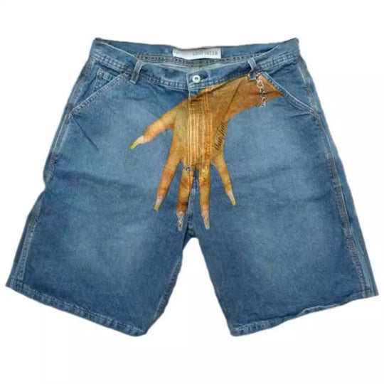 Y2g Hip Hop Trend Pattern Printed Denim Shorts Men