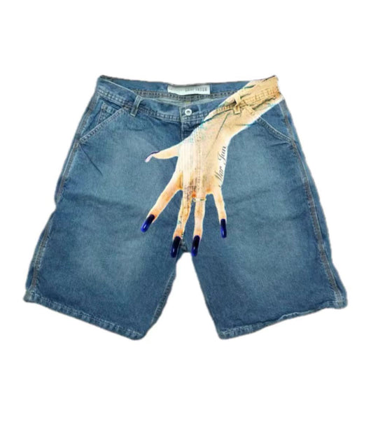 Y2g Hip Hop Trend Pattern Printed Denim Shorts Men