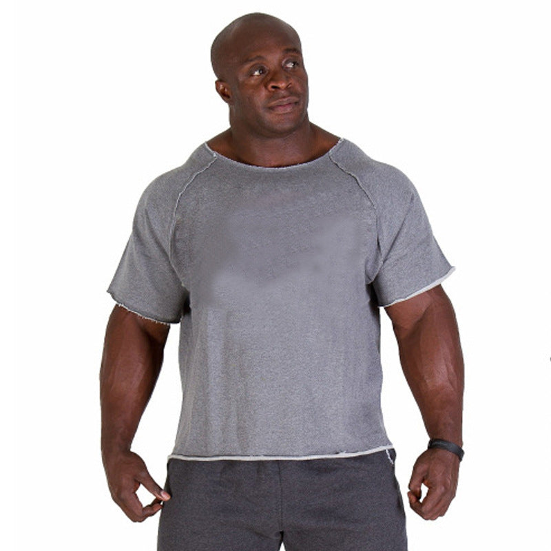 Men's Solid Color Gym Short Sleeve Batwing Shirt