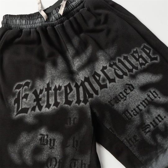Fuzzy Letter Spray Painting Loose Shorts Men Punk