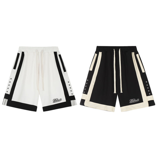 American Street Stitching Contrast Color Stripes Hip Hop Shorts Men