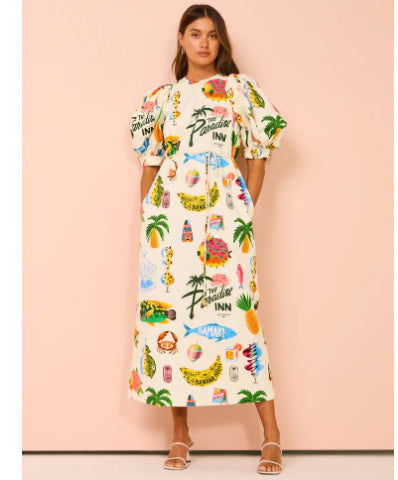 European And American Spring And Summer New Casual Five-point Puff Sleeve Dress INS Loose Vacation Dress For Women
