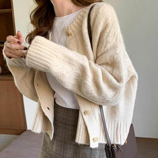 Coarse Twist Knit Sweater Short Jacket Women Retro Hong Kong Style