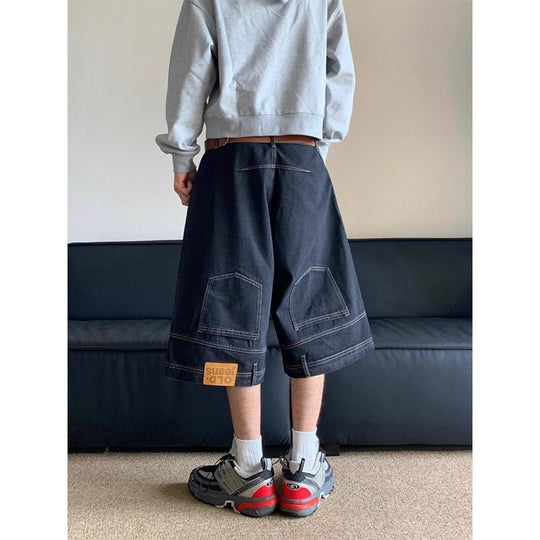 Niche Design Flip-down Denim Shorts Men