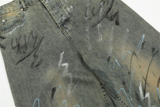 Splash Ink Denim Straight-leg Trousers Men