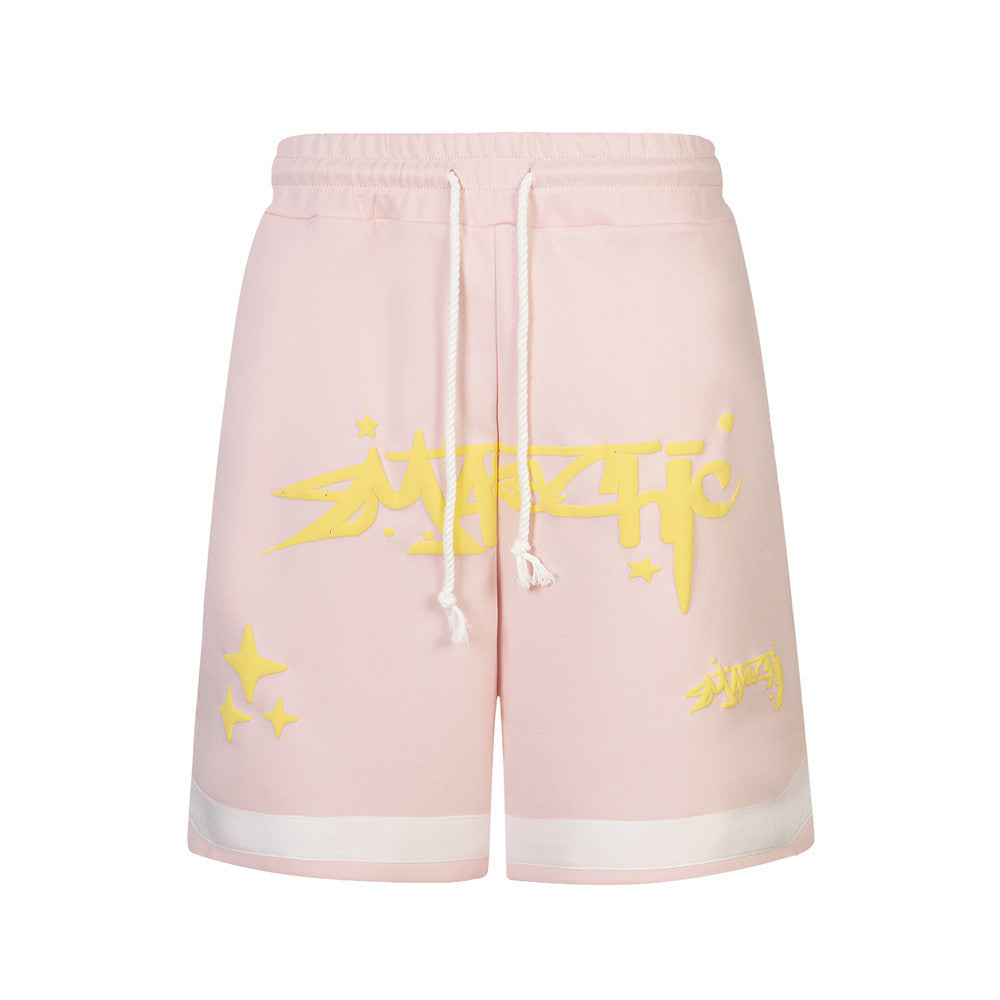 Letter Puff Print Loose Shorts For Men And Women