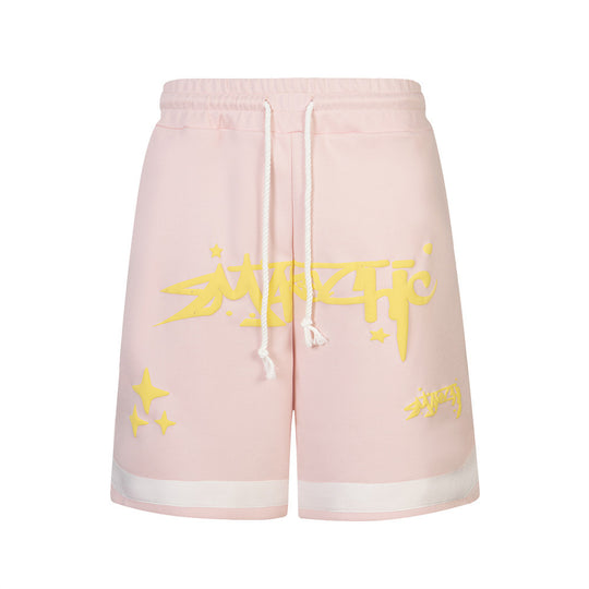 Letter Puff Print Loose Shorts For Men And Women