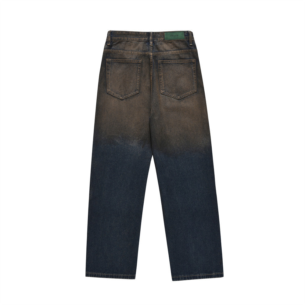 Distressed Dirty Denim Loose Trousers For Men